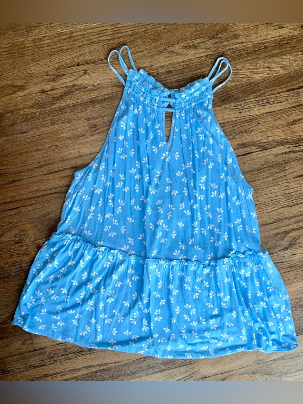 LOFT Blue Floral Smocked Halter Top
